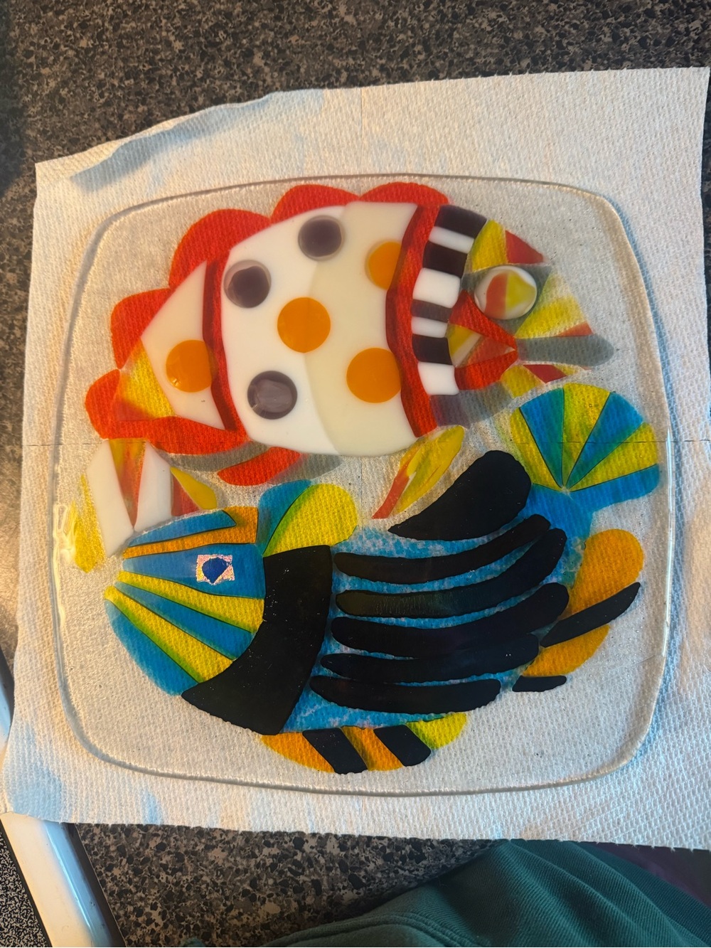 Handmade Fused Glass Tropical Fish Plate - Colorful Art Glass Serving Dish